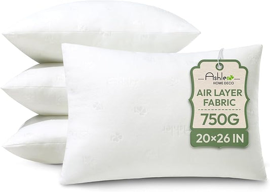 Ashler Throw Pillow Inserts- 20x26 Pillow Inserts with Air Layer, Premium Bed and Couch Pillows - Indoor Decorative Throw Pillow, Lumbar Cushion Sham Stuffer, Pack of 4, White