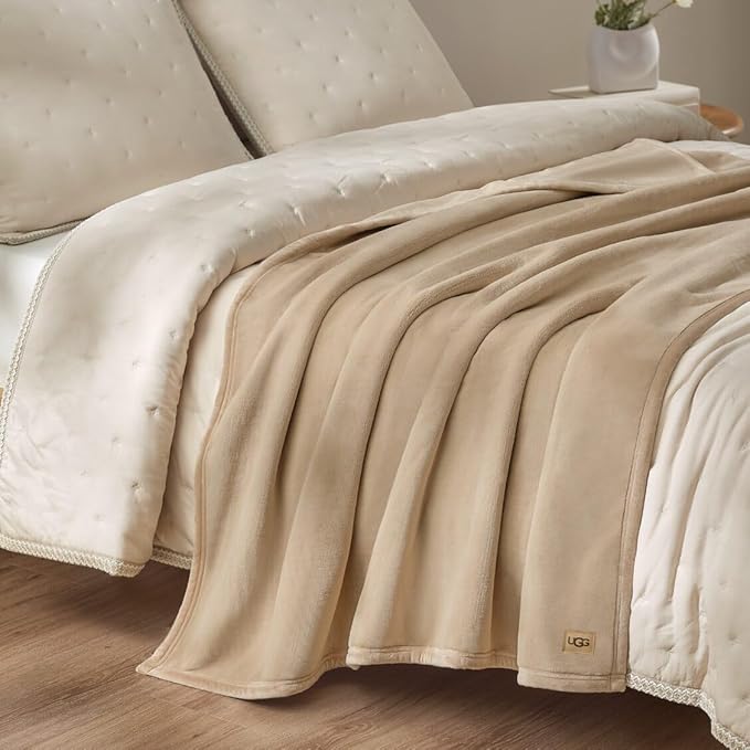 UGG Coco Plush Throw Blanket – Cozy Soft Fleece Blanket for Couch, Bed or Chair, Housewarming Gift for Women, Bedroom or Living Room Decor, Lightweight Bedding, 50" x 70" (Mustard, Throw)