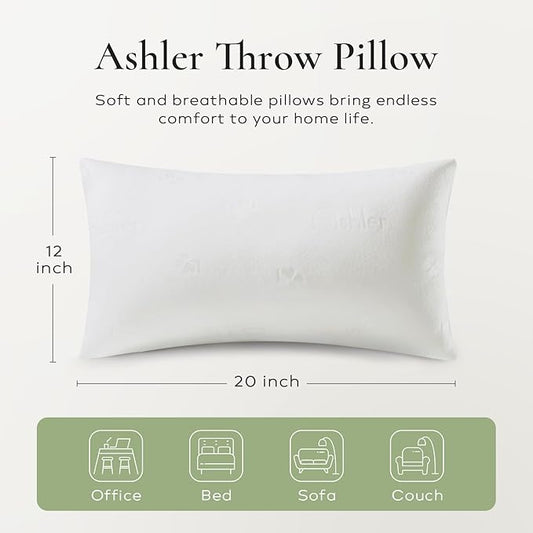 Ashler Home Deco Throw Pillows Insert- 12x20 Pillow Inserts with Air Layer, Premium Bed and Couch Pillows - Indoor Decorative Throw Pillow, Lumbar Cushion Sham Stuffer, Pack of 2, White
