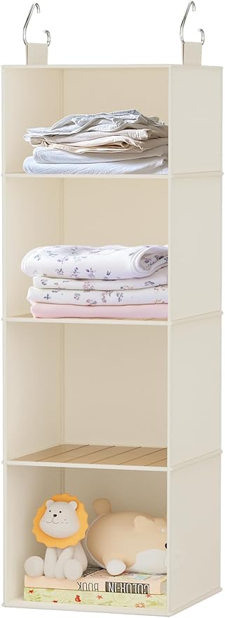 VERONLY Hanging Closet Organizer and Storage with Bamboo Shelves - Foldable Storage for Clothes, Towels, Accessories | Space Saving, No Assembly Needed (Beige)