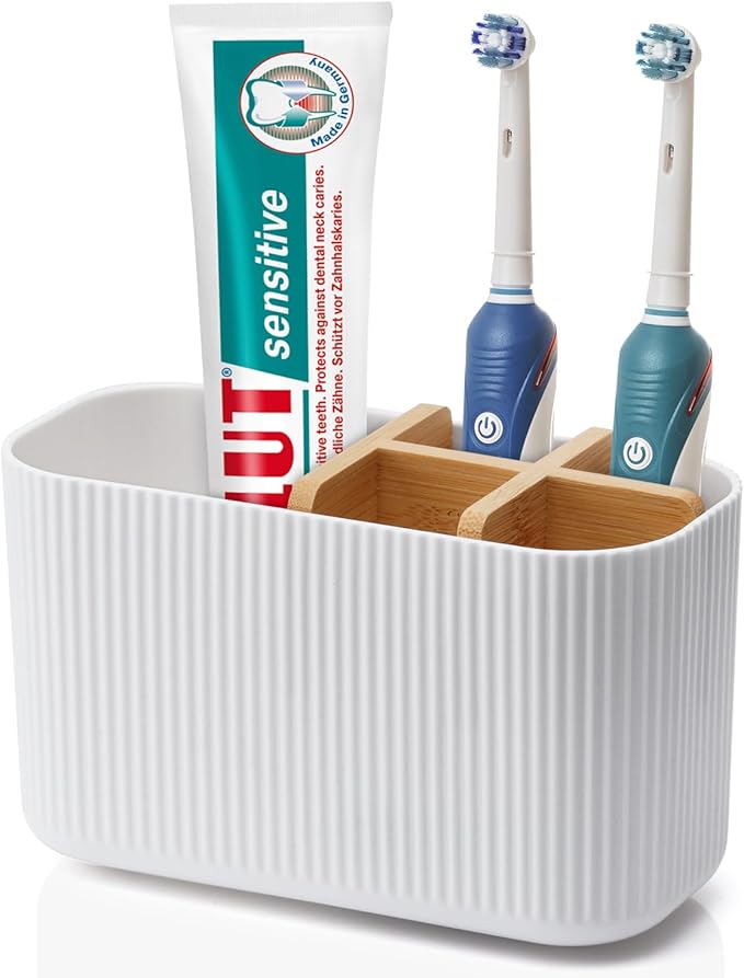 GFWARE White Toothbrush Holder - Bamboo Toothbrush Holders for Bathrooms Electric Toothbrush Holder Organizer Kids Toothbrush Holders for Bathrooms Countertop