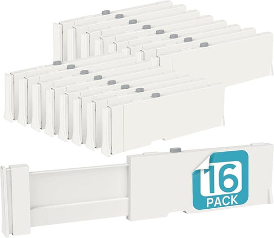 Vtopmart 16 Pack Drawer Dividers for Clothes, 4" High 11.3"-17" Adjustable Expandable Dresser Drawer Organizer, Plastic Drawers Separator for Dresser, Baby Clothes, Underwear, Kitchen & Office Storage