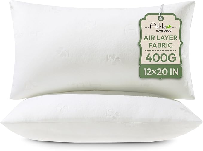 Ashler Home Deco Throw Pillows Insert- 12x20 Pillow Inserts with Air Layer, Premium Bed and Couch Pillows - Indoor Decorative Throw Pillow, Lumbar Cushion Sham Stuffer, Pack of 2, White