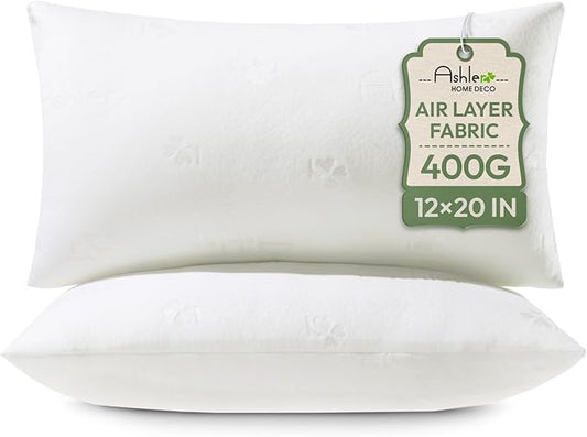 Ashler Home Deco Throw Pillows Insert- 12x20 Pillow Inserts with Air Layer, Premium Bed and Couch Pillows - Indoor Decorative Throw Pillow, Lumbar Cushion Sham Stuffer, Pack of 2, White
