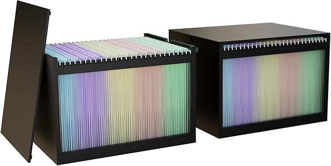 LONTAI Bamboo Hanging File Boxes with Lids 2 Pack, File Organizer Box for Letter/Legal File, File Box with Hanging Folders Acrylic Light Easy Assembly File Storage Boxes for Home Office, Black