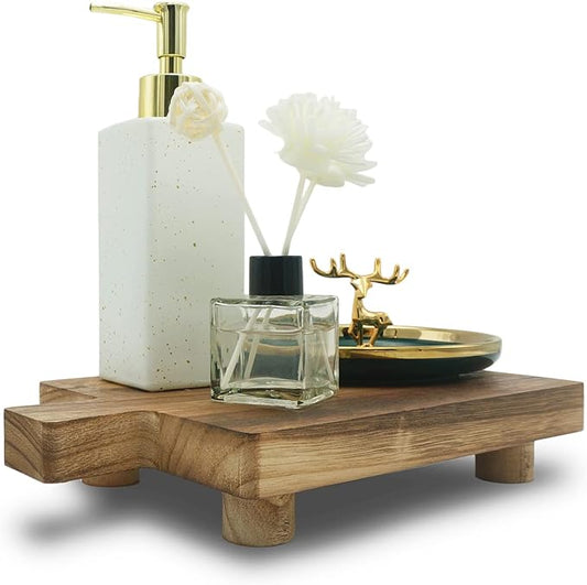 Handmade Wooden Tray,Practical Bathroom and Kitchen Decoration for Soap,Bath Bottles,Candles,Toilet Paper,Plant Holder(10.8 x 6.9 Inch)(Wood Color)