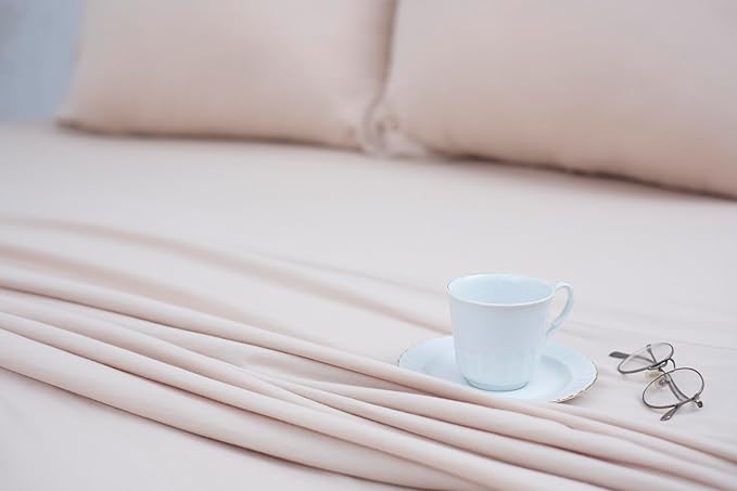 100% Cotton Flat Top Sheet Only - T-Shirt Fabric Jersey Knit - Extra Soft - Wrinkle Free - Machine Washable - Easy Fit - Breathable - Comfy (Beige, Queen)