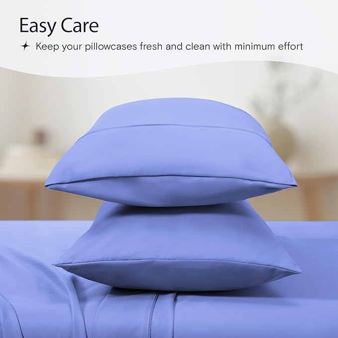 LuxClub Collection Pillowcases 2 Pack - Eco Friendly Wrinkle Free Cooling Pillow Cases with Satin Trim - Machine Washable Hotel Bedding Silky Soft - Violet Blue King