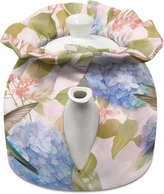 Sweet Hummingbird Tea Cosy Cover of Teapots Tea Pot Dust Cover with Elastic Band Insulated Kettle Cover Breakfast Warmer for Home Kitchen Decorative Accessories