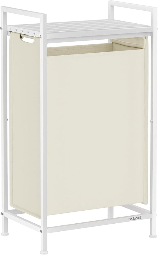 VASAGLE Laundry Hamper, Laundry Basket, Laundry Sorter with a Pull-Out and Removable Bag, Shelf, Metal Frame, 12.4 Gallons (47 L), 16.5 x 11 x 29.5 Inches, Cream White and Cloud White UBLH001W01