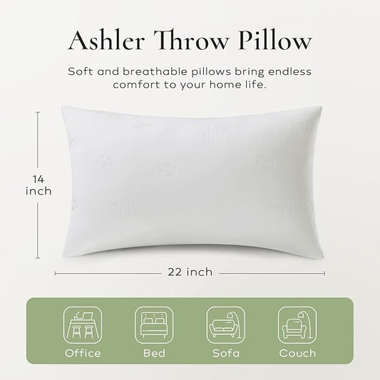 Ashler Throw Pillow Inserts- 14x22 Pillow Inserts with Air Layer, Premium Bed and Couch Pillows - Indoor Decorative Throw Pillow, Lumbar Cushion Sham Stuffer, Pack of 4, White