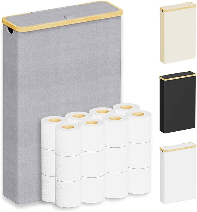 SpaceAid Extra Large Toilet Paper Storage with Lid, Hold up to 24 Regular Rolls or 18 Mega Rolls, Slim Toilet Paper Basket Holder Bin Container, Bathroom Accessories Organizer, Grey