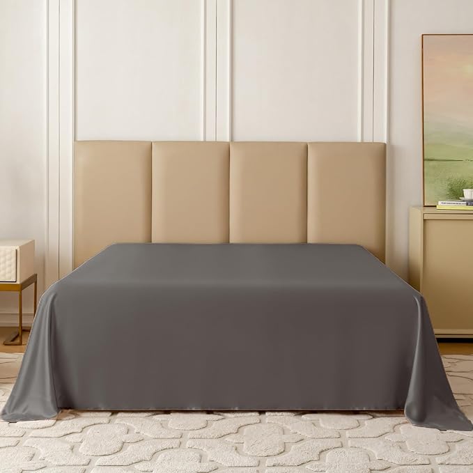 THXSILK 22 Momme 1 Pcs Silk Flat Sheet, 100% Top Grade Pure Mulberry Silk Bed Sheet Breathable Cooling Comfortable Safe Material Ultra Soft Bedding Durable (Twin, Charcoal)