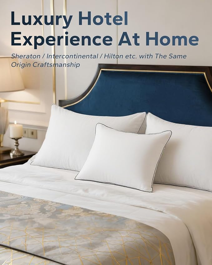 Goose Down Pillow for Sleeping, Hotel Quality 750 Fill Power Queen Size Pillow with Pillowcase - Bed Pillow for Master Bedroom, Support for Back, Side, Stomach Sleepers, 1 Pack, 20x30 Inch