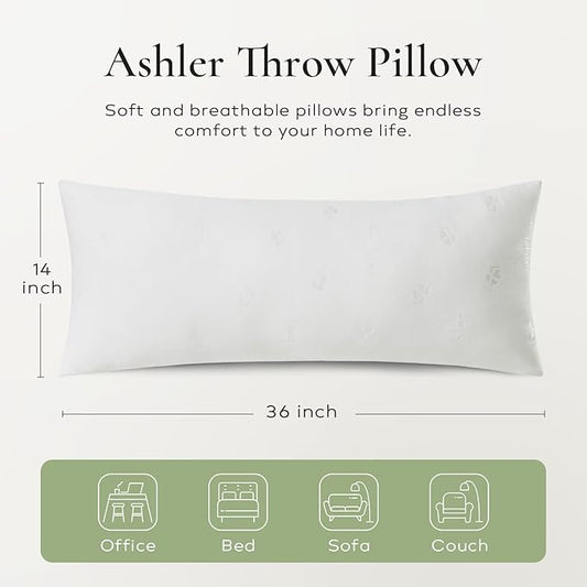Ashler Throw Pillow Inserts 14 x 36, Lumbar Pillow with Air Layer, Indoor Decorative Premium Pillow Sham Stuffer, Rectangle Bed and Couch Pillows,Firm and Breathable, White