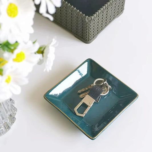 HANKOR Ceramic Jewelry Dish Tray, Decorative Trinket Tray Holder for Ring Earring Key, Gift for Women Girls, 4.7inch, Green