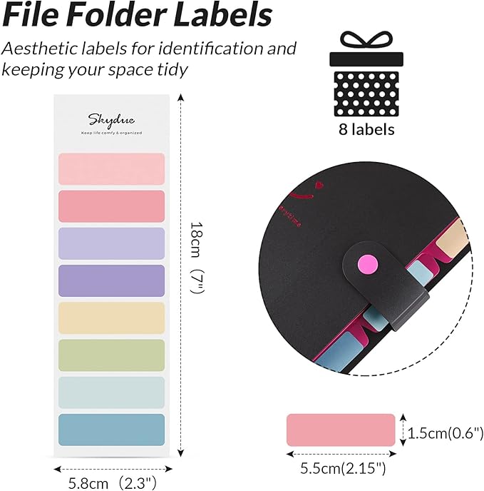 SKYDUE Expanding File Folder with 32 Labels, 5 Pockets A4 Letter Size Accordion Folder Paper Organizer for School and Office Pack of 4