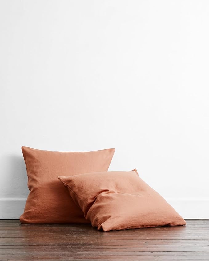 Bed Threads - Linen Pillowcases - 100% French Flax Linen - Luxury & Eco-Friendly - Breathable, Natural & Soft - Envelope Opening - Machine Washable - European Size - 26” x 26” - Set of 2 - Hazelnut