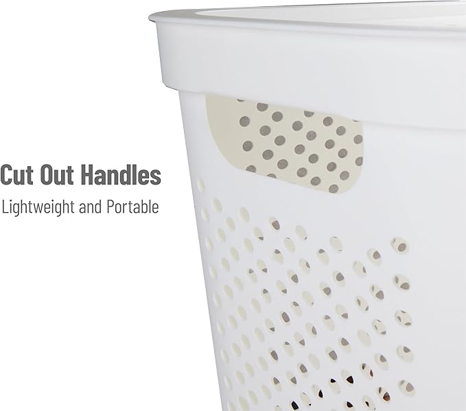 Mind Reader Slim Laundry Hamper with Lid, 60L Clothes Basket, Ventilated Plastic, White