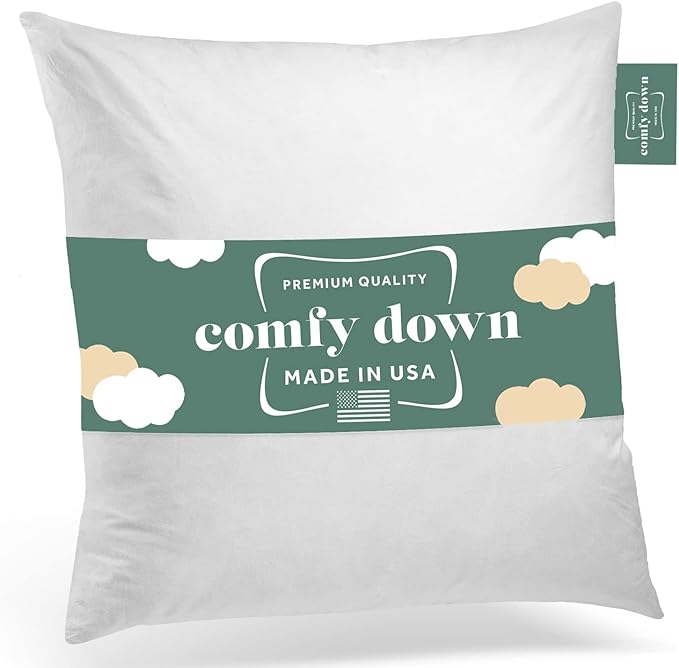 ComfyDown Decorative Throw Pillow Insert, Down and Feathers Fill, 100% Cotton Cover 233 Thread Count, Square Pillow Insert - Made in USA (20" x 20")