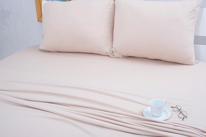 100% Cotton Flat Top Sheet Only - T-Shirt Fabric Jersey Knit - Extra Soft - Wrinkle Free - Machine Washable - Easy Fit - Breathable - Comfy (Beige, Twin XL)