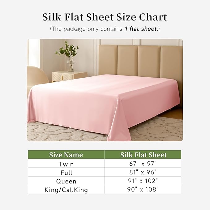 THXSILK 22 Momme 1 Pcs Silk Flat Sheet, 100% Top Grade Pure Mulberry Silk Bed Sheet Breathable Cooling Comfortable Safe Material Ultra Soft Bedding Durable (King/Cal. King, Charming Pink)