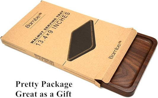 Bamber Wood Serving Tray Wooden Decorative Coffee Tea Platter Black Walnut 13.4 x 9 Inches