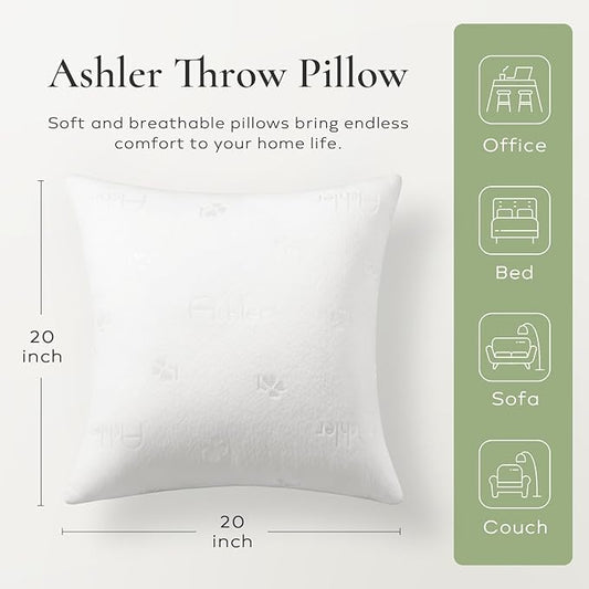 Ashler Throw Pillows Insert- 20x20 Pillow Inserts with Air Layer, Premium Bed and Couch Pillows - Indoor Decorative Throw Pillow, Square Cushion Sham Stuffer, Pack of 2, White