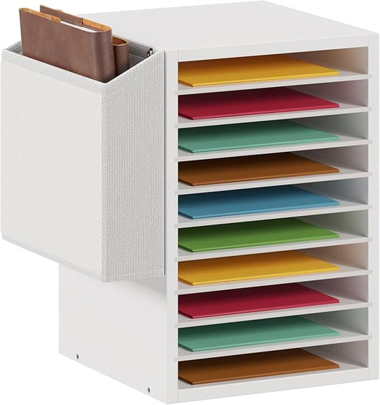 Unionly Office Mail Sorter, Wooden Paper Organizer with Storage Bag, 10 Tier Adjustable Classroom Mailbox, Removable Classroom Organization, Teacher Desk Organization for Office, Study, White
