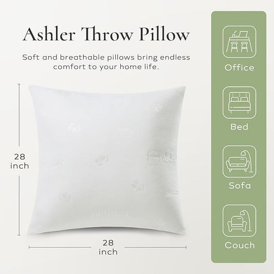 Ashler Throw Pillow Inserts 28 x 28 Inches Set of 2,Firm and Fluffy Decorative Square Pillows with Air Layer, Indoor Square Cushion Stuffer for Couch Bed Sofa and Living Room