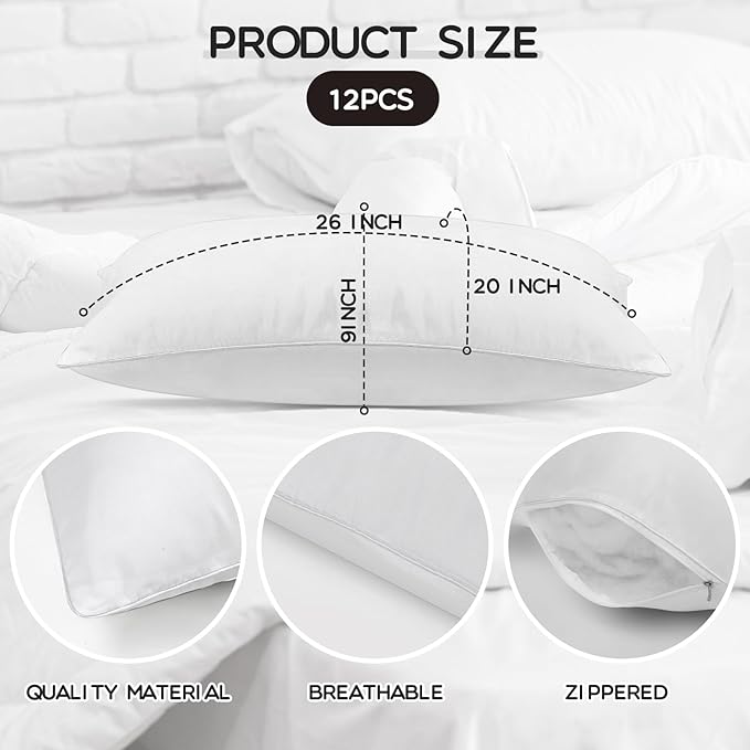 Macarrie 36 Pcs Queen Size Pillows for Sleeping Standard Size Inserts Hotel Bed Pillows Bulk for Stomach Back and Side Sleepers Machine Washable (20 x 26 Inches)