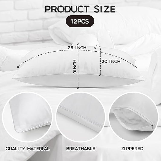 Macarrie 12 Pcs Queen Size Pillows for Sleeping Standard Size Inserts Hotel Bed Pillows Bulk for Stomach Back and Side Sleepers Machine Washable (20 x 26 Inches)