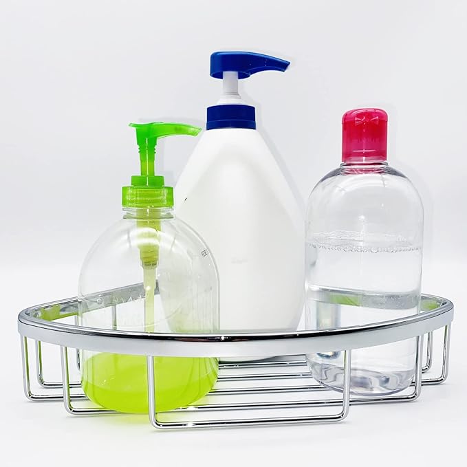 BACOMOLOR Classic Shower Corner Basket For Bathroom Shampoo Soap Holder Brass Material Polished Chrome