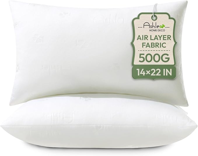Ashler Throw Pillow Inserts- 14x22 Pillow Inserts with Air Layer, Premium Bed and Couch Pillows - Indoor Decorative Throw Pillow, Lumbar Cushion Sham Stuffer, Pack of 2, White