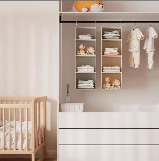 VERONLY Hanging Closet Organizer and Storage with Bamboo Shelves - Foldable Storage for Clothes, Towels, Accessories | Space Saving, No Assembly Needed (Beige)