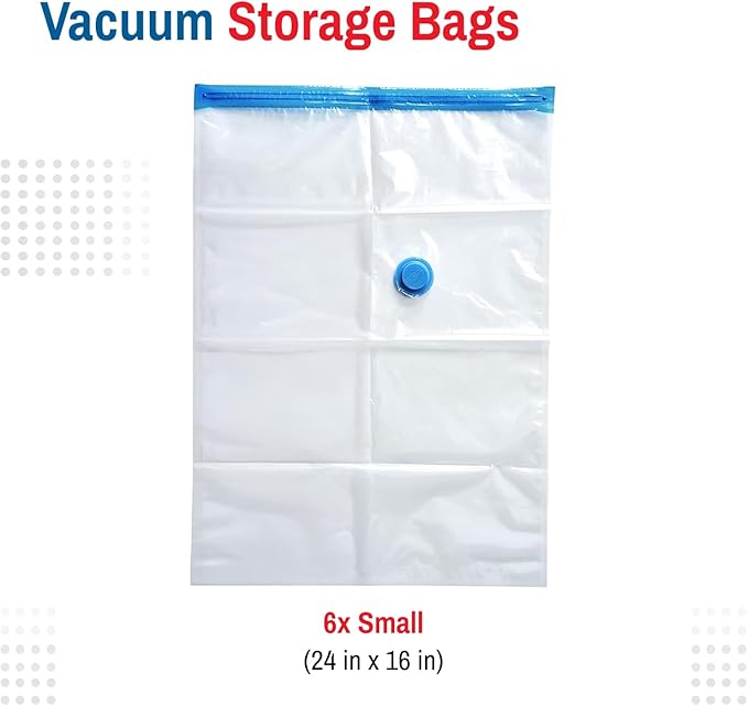 6 Pack Small Vacuum Storage Bags for Comforters, Blankets & Clothes – Vacuum Sealed Compression Bags with Hand Pump – Space Saver Storage Bags for Bedding, Moving, Travel & Organization