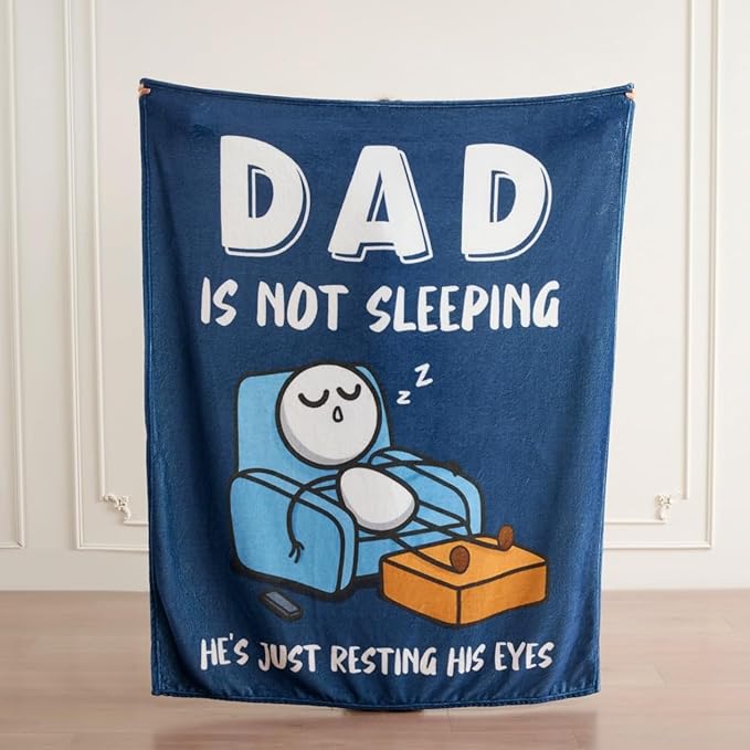 Dad is Not Sleeping Blanket – Funny Gifts for Dad or Husband from Daughter or Son, Super Soft Throw Blanket for Couch and Napping, 60" x 50" (Blue)