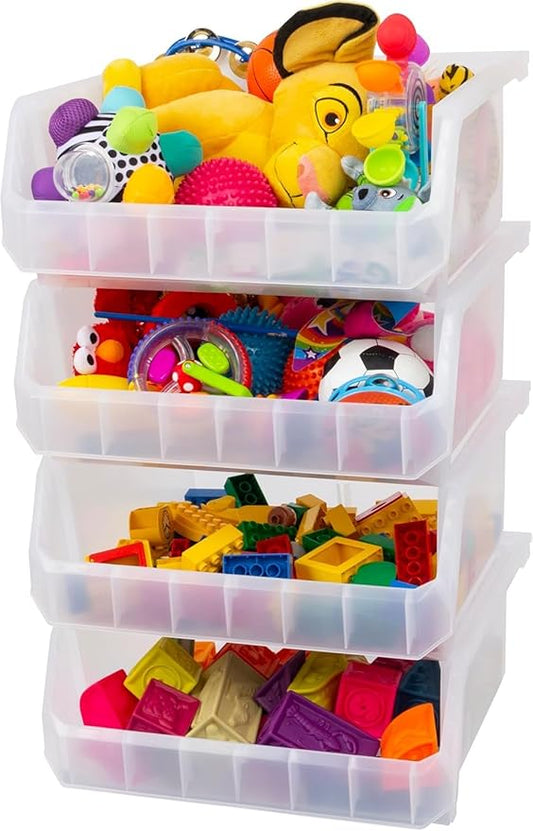 ReadySpace Plastic Containers for Organizing and Storage Bins for Closet, Kitchen, Office, Garage or Pantry Organization, Stackable Bins, Extra Large (14.8" x 16.5" x 7"), 4-Pack, Clear