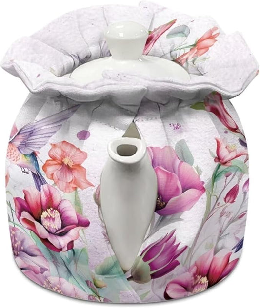 Generic Pink Hummingbird Floral Kettle Dust Cover Teapots Dust Cover Insulated Breakfast Pot Cover Kitchen Tea Cosy Tea Cozies with Cotton Keep Warm for Dining Room Coffee Table Desktop Decoration