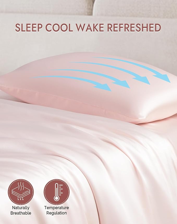 SilkSilky 100% Mulberry Silk Pillowcase - Pure 22 Momme High-Grade 6A Fibers for Hair & Skin, Envelope Closure, Natural, Organic, Breathable & Cooling Pillow Case (Queen, Pink)