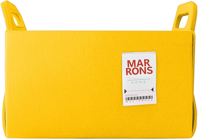 Collapsible Yellow Felt Storage Bin Medium 11"x7.1"x7.1" – Foldable Basket with Handles for Closet, Toy Storage, Laundry Room Organization, Decorative Storage Bins for Shelves, Cube Storage