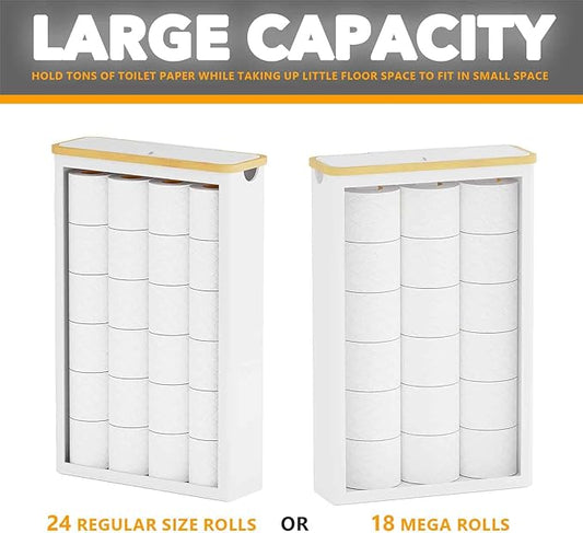 SpaceAid Extra Large Toilet Paper Storage with Lid, Hold up to 24 Regular Rolls or 18 Mega Rolls, Slim Toilet Paper Basket Holder Bin Container, Bathroom Accessories Organizer, White
