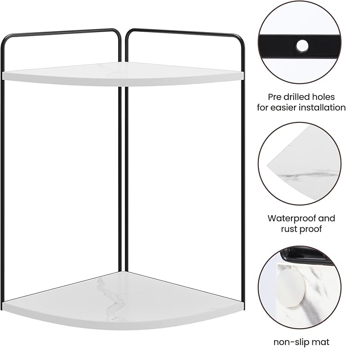 Forest Angle Bathroom Counter Organizer,Countertop Organizer,Vanity Organizers,Bathroom Storage,Bathroom Sink Caddy,Counter Shelf,Corner Counter,Corner Shelves(Black-White Marble)