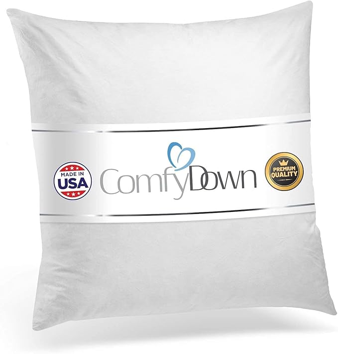ComfyDown Decorative Throw Pillow Insert, Down and Feathers Fill, 100% Cotton Cover 233 Thread Count, Square Pillow Insert - Made in USA (20" x 20")