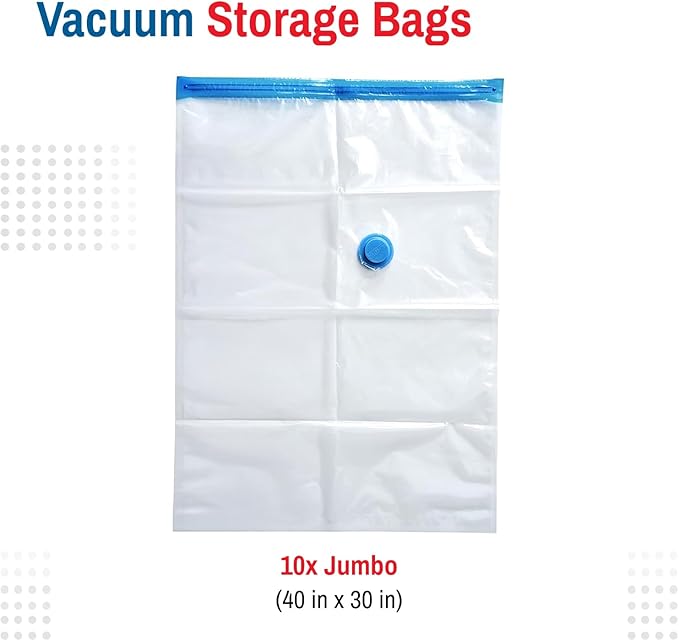10 Pack Jumbo Vacuum Storage Bags for Comforters, Blankets & Clothes – Jumbo Vacuum Sealed Compression Bags with Hand Pump – Space Saver Storage Bags for Bedding, Moving, Travel & Organization