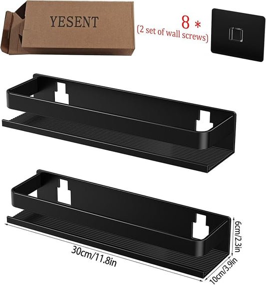 YESENT Aluminum Shower Caddy 2-Pack 11.8in, Stick-on Bathroom Rack, Thickened and Sturdy Bathroom Storage Rack Wall-Mounted, no Punching and no Drilling Installation Methods(2 Layers 11.8in)
