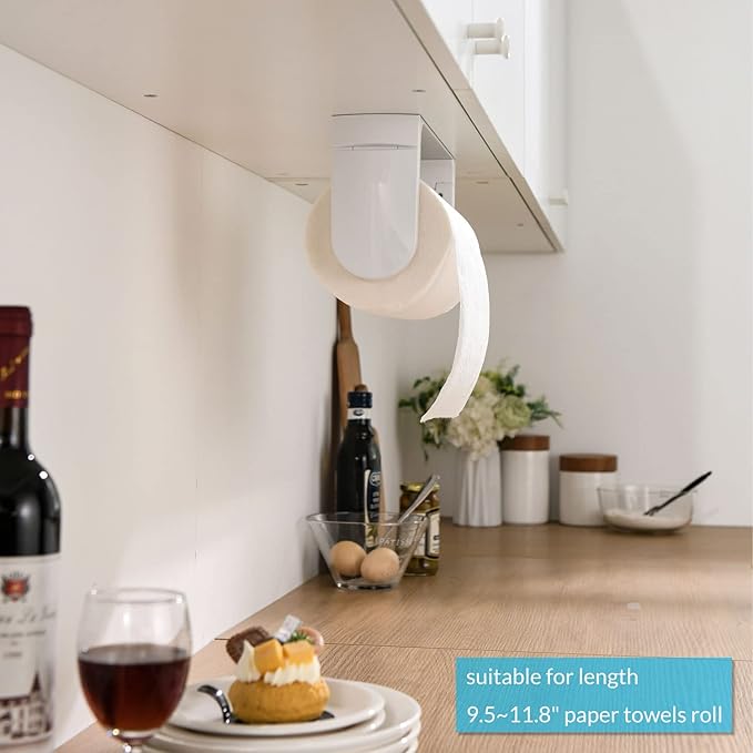simpletome ONE Hand Tear Paper Towel Holder Under Cabinet Adhesive or Drilling Installation Aluminum Alloy + ABS (White)