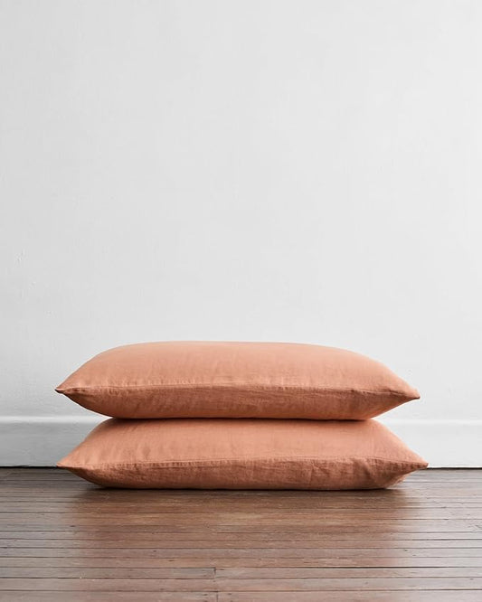 Bed Threads - Linen Pillowcases - 100% French Flax Linen - Luxury & Eco-Friendly - Breathable, Natural & Soft - Envelope Opening - Machine Washable - King Size - 40” x 20” - Set of 2 - Hazelnut