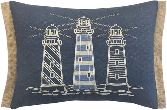 Comfy Hour Under The Sea Collection Ocean Coastal Three Lighthouses Accent and Throw Pillow Blue Decorative Cushion, 18"x13", Polyester