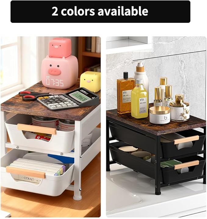 Janebert Office Desk Shelf Organizer, Wood Desktop Bookshelf Supplies Storage Rack with Drawer, Pull-Out Baskets Shelf for Top of Desk and Dresser (White, Medium 14.96" D x 9.45" W x 11.02" H)